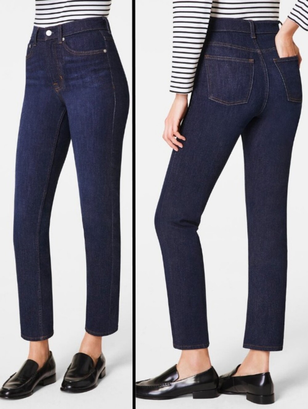 NEW Spanx Lycra Ankle Slim Blue Jeans High-Rise Hayward Dark Wash Stretch Sz 12